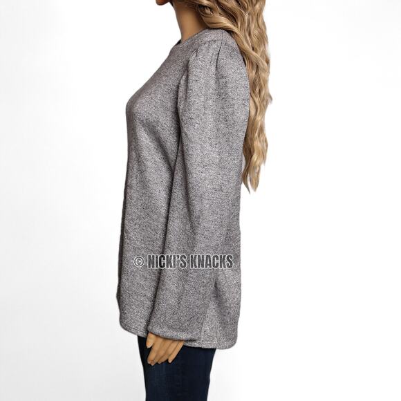 Les Serein Plus Size Metallic Puff Sleeve Crewneck Knit Sweater Silver Size 2X - Picture 3 of 10